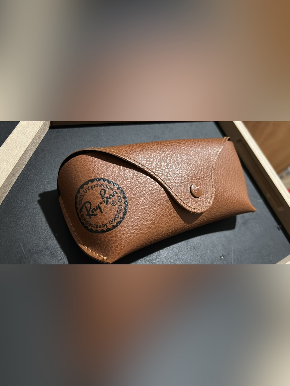 RayBan Script Written on Brown Lined Sunglasses Case with Nose Support EUC